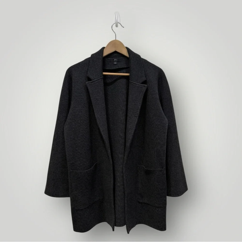 J. Crew Open-front sweater-blazer Sz L Charcoal‎